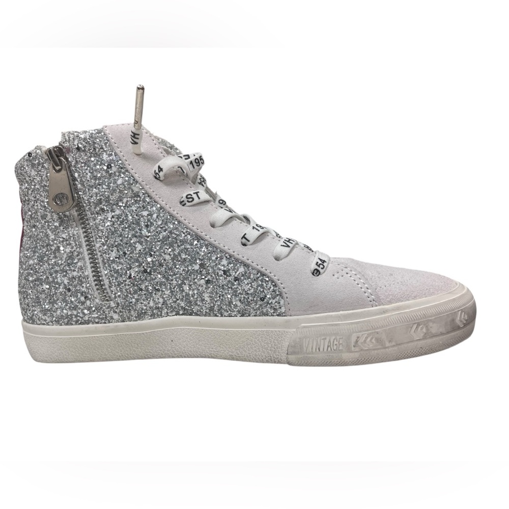 Vintage Havana Ray Silver Glitter Pink Stripe Star Stud High Top Sneakers 8.5 - Picture 8 of 13